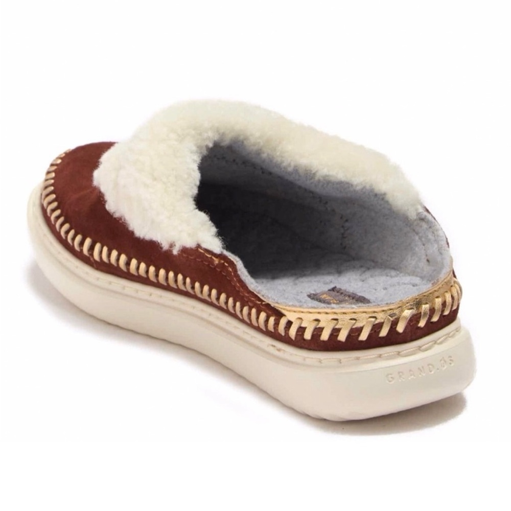 Cole Haan Grand Genuine Shearling Brown and Cream Slides Size 8.5 - Picture 3 of 10